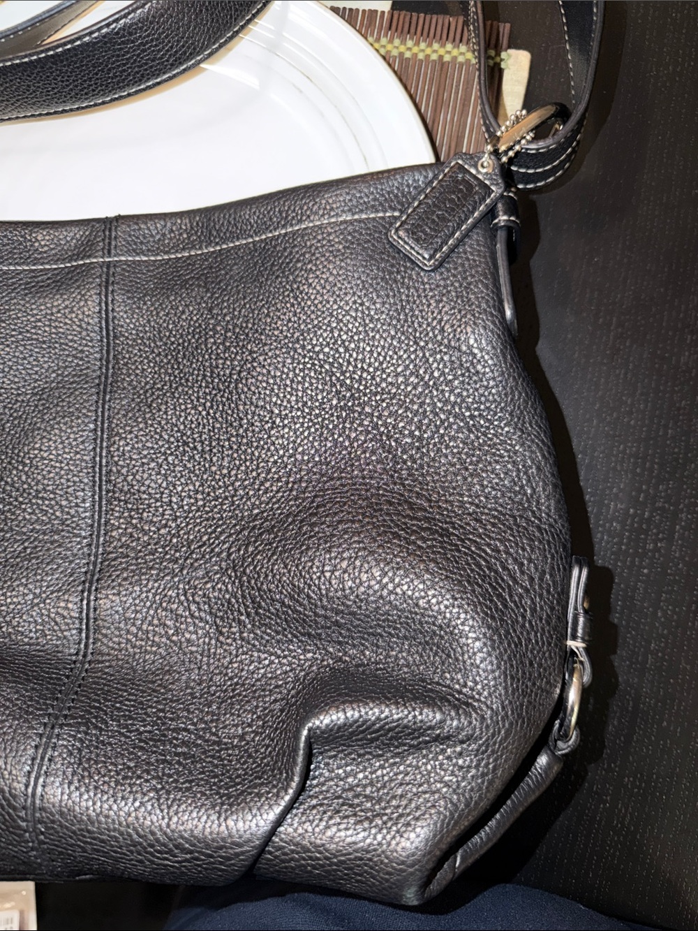 Coach Black Pebbled Leather Messenger Bag with Silver Hardware - Picture 12 of 12